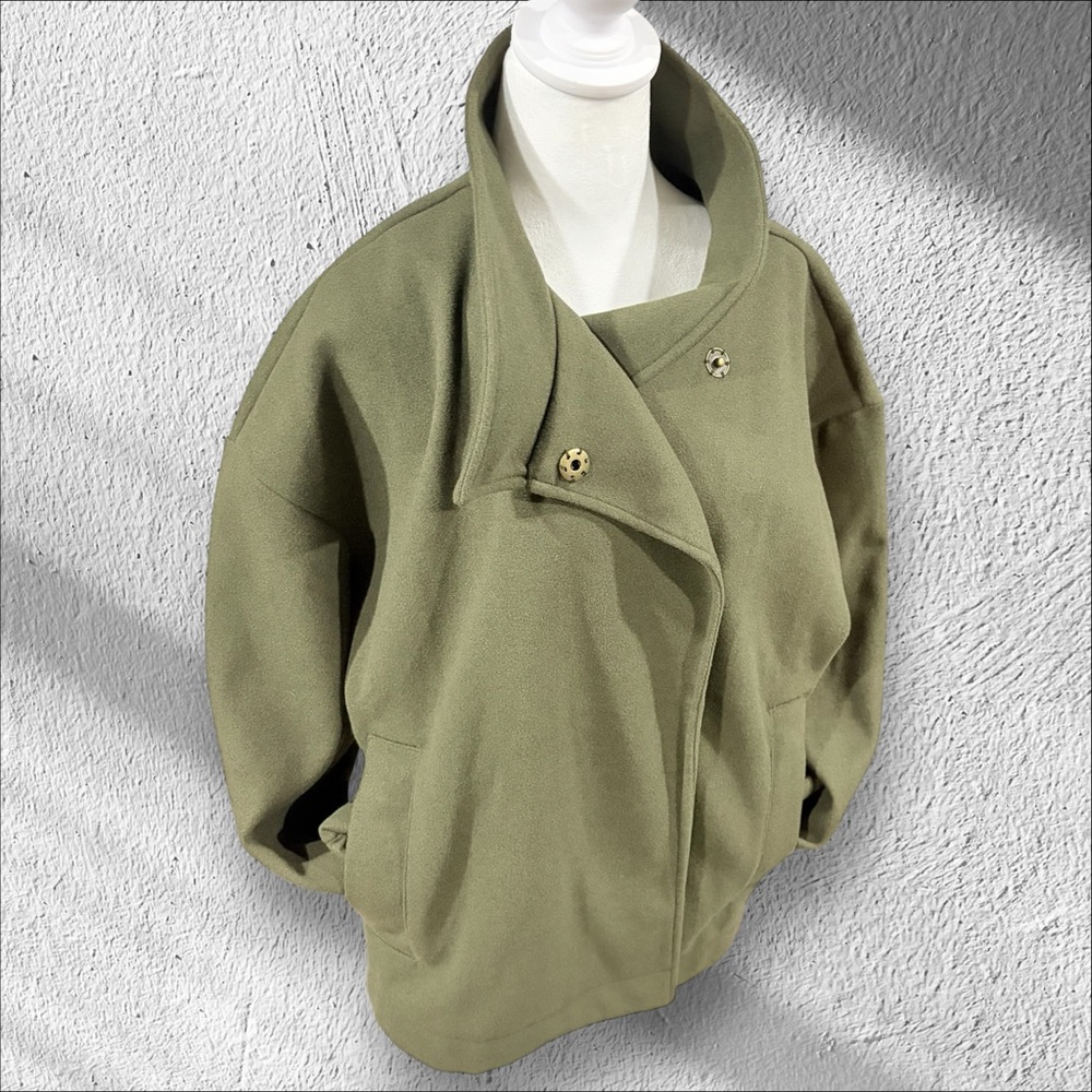 Banana Republic Melton Moto Jacket Camo‎ Green Women’s M Oversized Funnel Neck - Picture 2 of 11